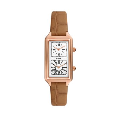 

Fossil Femmes Montre Raquel à double fuseau horaire en cuir écoresponsable brune