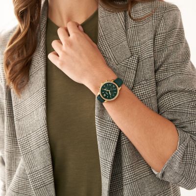 Neutra chronograph dark green best sale leather watch