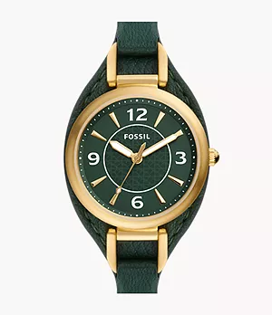 Reloj Carlie de piel LiteHide™ verde con tres agujas
