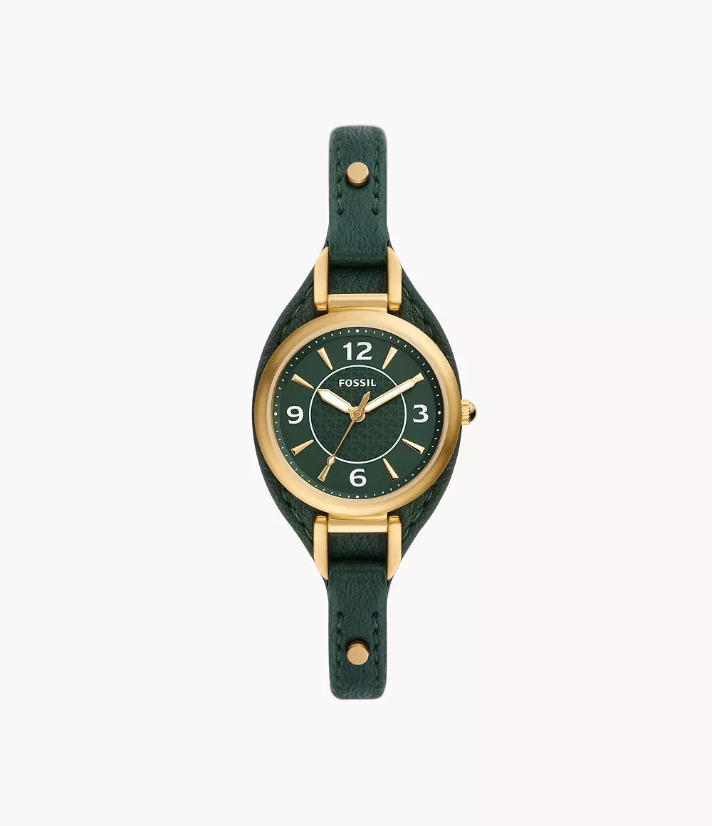Fossil Women Carlie Three-Hand Green Eco Leather Watch