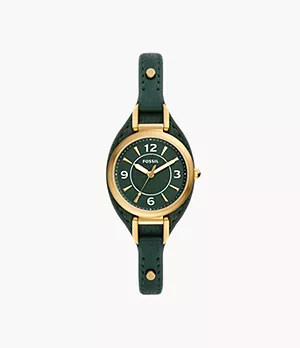 Reloj Carlie de piel LiteHide™ verde con tres agujas