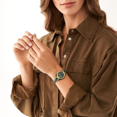 Carlie Three-Hand Green LiteHide™ Leather Watch - ES5241 - Fossil