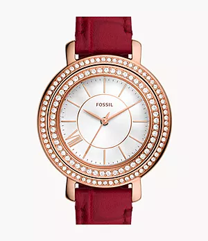 Reloj Jacqueline del Año Nuevo Lunar de piel LiteHide™ en color rojo con tres agujas