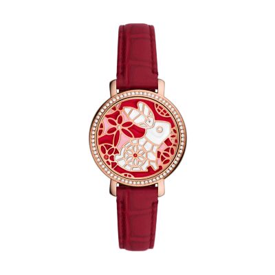 Lunar New Year Jacqueline Three-Hand Red LiteHide™ Leather Watch