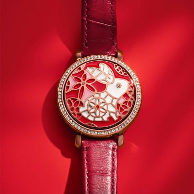 Lunar New Year Jacqueline Three Hand Red LiteHide Leather Watch