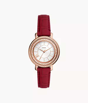 Reloj Jacqueline del Año Nuevo Lunar de piel LiteHide™ en color rojo con tres agujas
