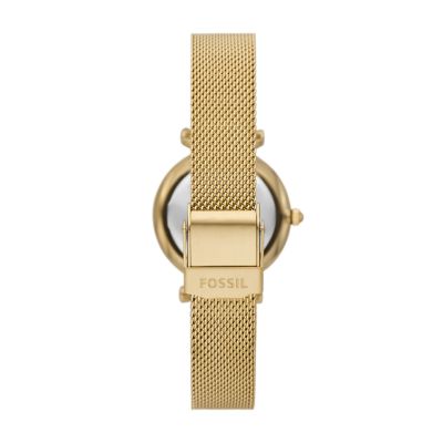 Carlie Three-Hand Gold-Tone Stainless Steel Mesh Watch and Jewelry