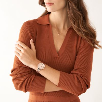 Jacqueline Three-Hand Date Rose Gold-Tone Stainless Steel Watch