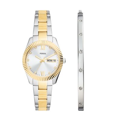 Scarlette Three-Hand Day-Date Two-Tone Stainless Steel Watch and Bracelet  Set