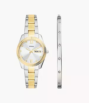 Scarlette Three-Hand Day-Date Two-Tone Stainless Steel Watch and Bracelet Set