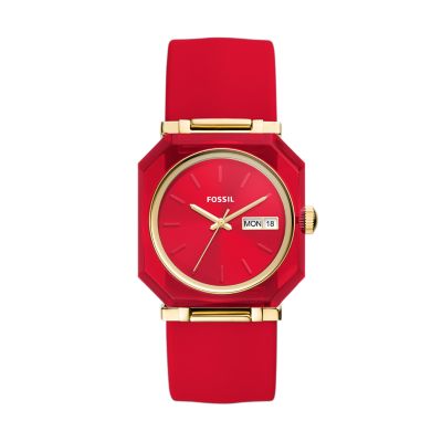 Imagen de reloj Slap-On Fossil Rock Candy en color rojo.