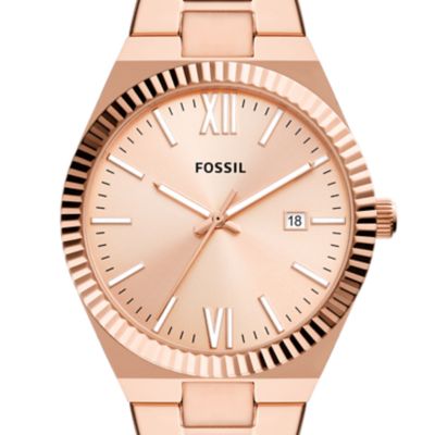 Montre Scarlette à trois aiguilles avec date, en acier inoxydable, doré rose