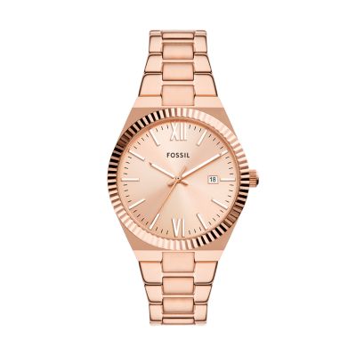 Reloj Scarlette de acero inoxidable en tono oro rosa con tres agujas y fecha