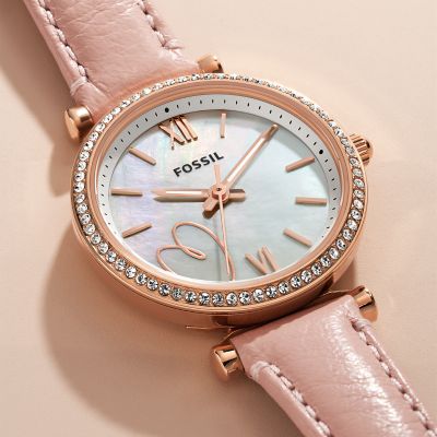 Montre Carlie trois aiguilles en cuir LiteHide rose poudr