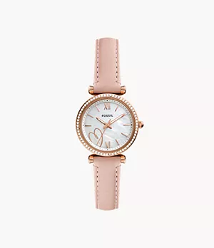 Reloj Carlie de piel ecológica en tono rosado con tres agujas