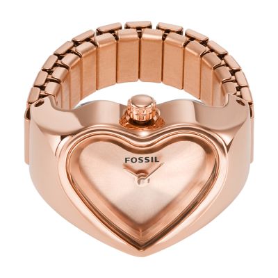 Fossil Women's Watch Ring Two-Hand Rose Gold-Tone Stainless Steel