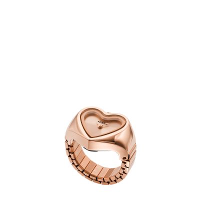 Watch Ring Two Hand Rose Gold Tone Stainless Steel