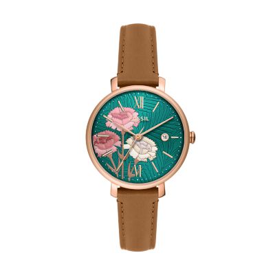 Jacqueline Three-Hand Date Medium Brown LiteHide™ Leather Watch