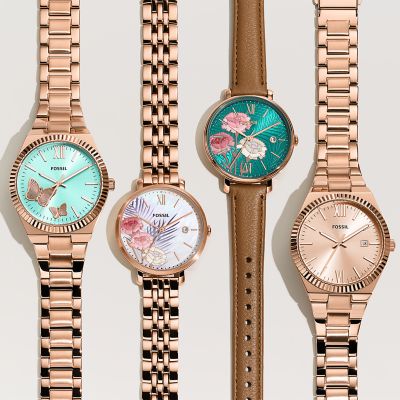 Rose Gold Crystal Flower Women Watches Ladies Quartz Stainless Steel Mesh  Watch