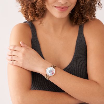 Fossil jacqueline watch rose gold sale