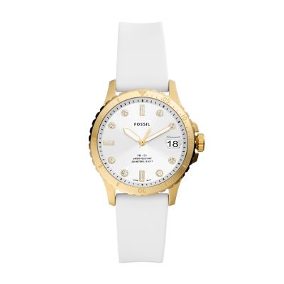 Fossil watch women's 2024 white silicone strap