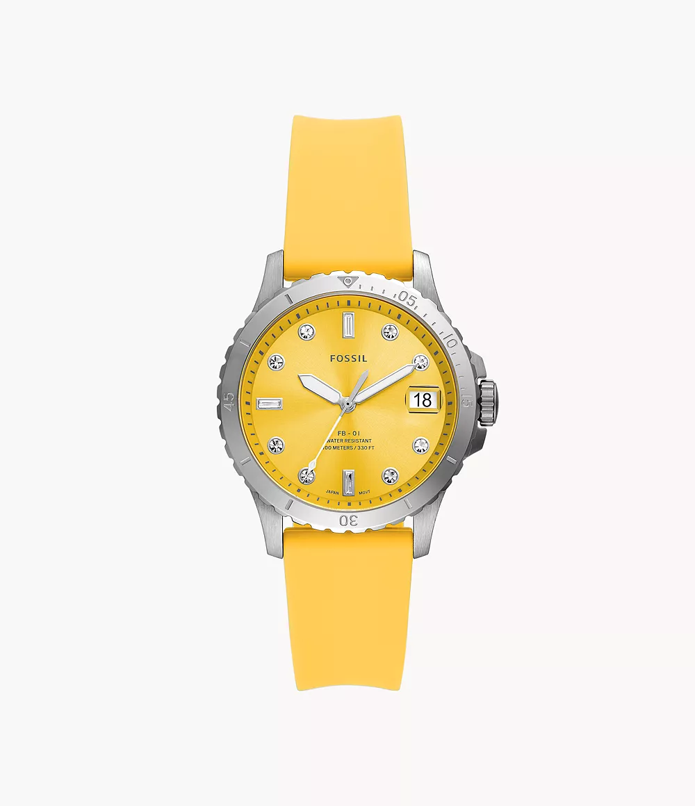 Fossil Women’s FB-01 Three-Hand Date Yellow Silicone Watch