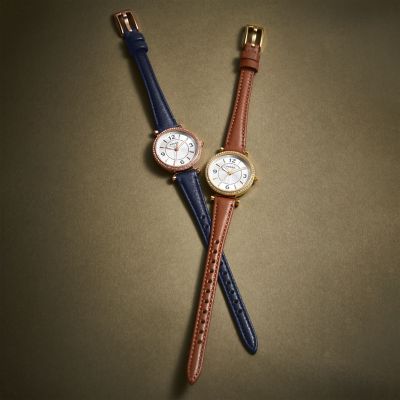 Carlie Three-Hand Navy LiteHide™ Leather Fossil Watch ES5295 - 