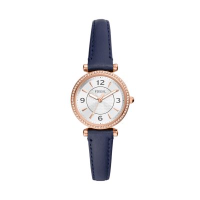 Montre Carlie à trois aiguilles, en cuir LiteHide™, bleu marine