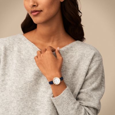 CARLIE 三針 ネイビー LiteHide™レザーウォッチ - ES5295 - Fossil