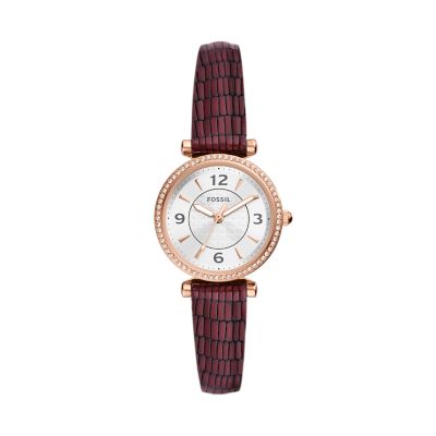 Fossil carlie three on sale hand leather watch