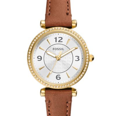Carlie Three-Hand Medium Brown Leather Watch