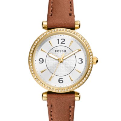 Montre Carlie à trois aiguilles, en cuir , brun