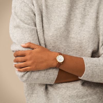 Carlie Three-Hand Medium Brown Leather Watch
