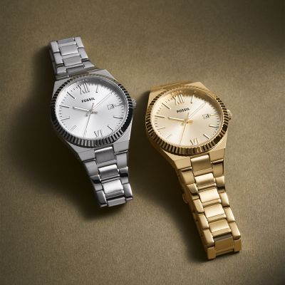 Gold-Tone Stainless ES5299 - Three-Hand Steel - Watch Fossil Date Scarlette