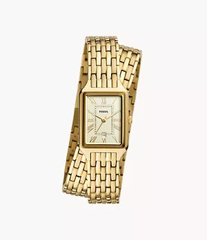 Reloj Raquel de acero inoxidable en tono dorado con tres agujas y fecha