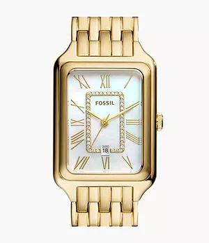 Reloj Raquel de acero inoxidable en tono dorado con tres agujas y fecha