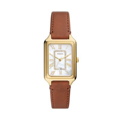 Raquel Three-Hand Date Medium Brown LiteHide™ Leather Watch