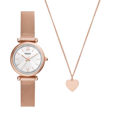 Carlie Three-Hand Rose Gold-Tone Stainless Steel Mesh Watch and