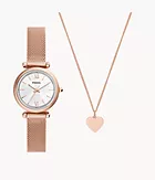 Carlie Three-Hand Rose Gold-Tone Stainless Steel Watch and Necklace Box Set