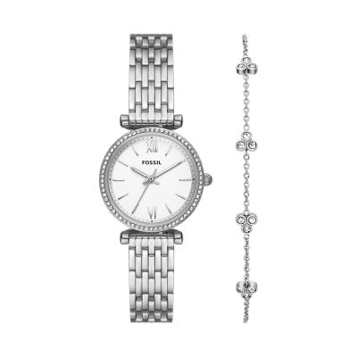 Carlie Three-Hand Stainless Steel Watch And Bracelet Box Set