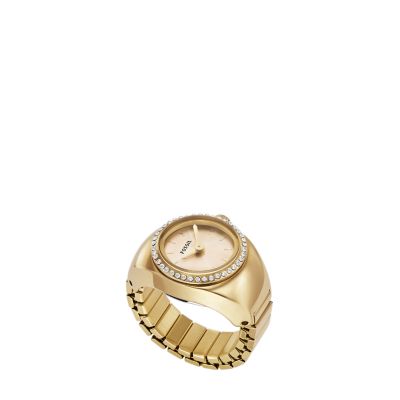 Watch Ring Two-Hand Gold-Tone Stainless Steel