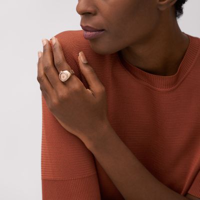 Watch Ring Two-Hand Rose Gold-Tone Stainless Steel