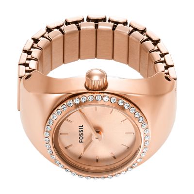 Watch Ring Two-Hand Rose Gold-Tone Stainless Steel