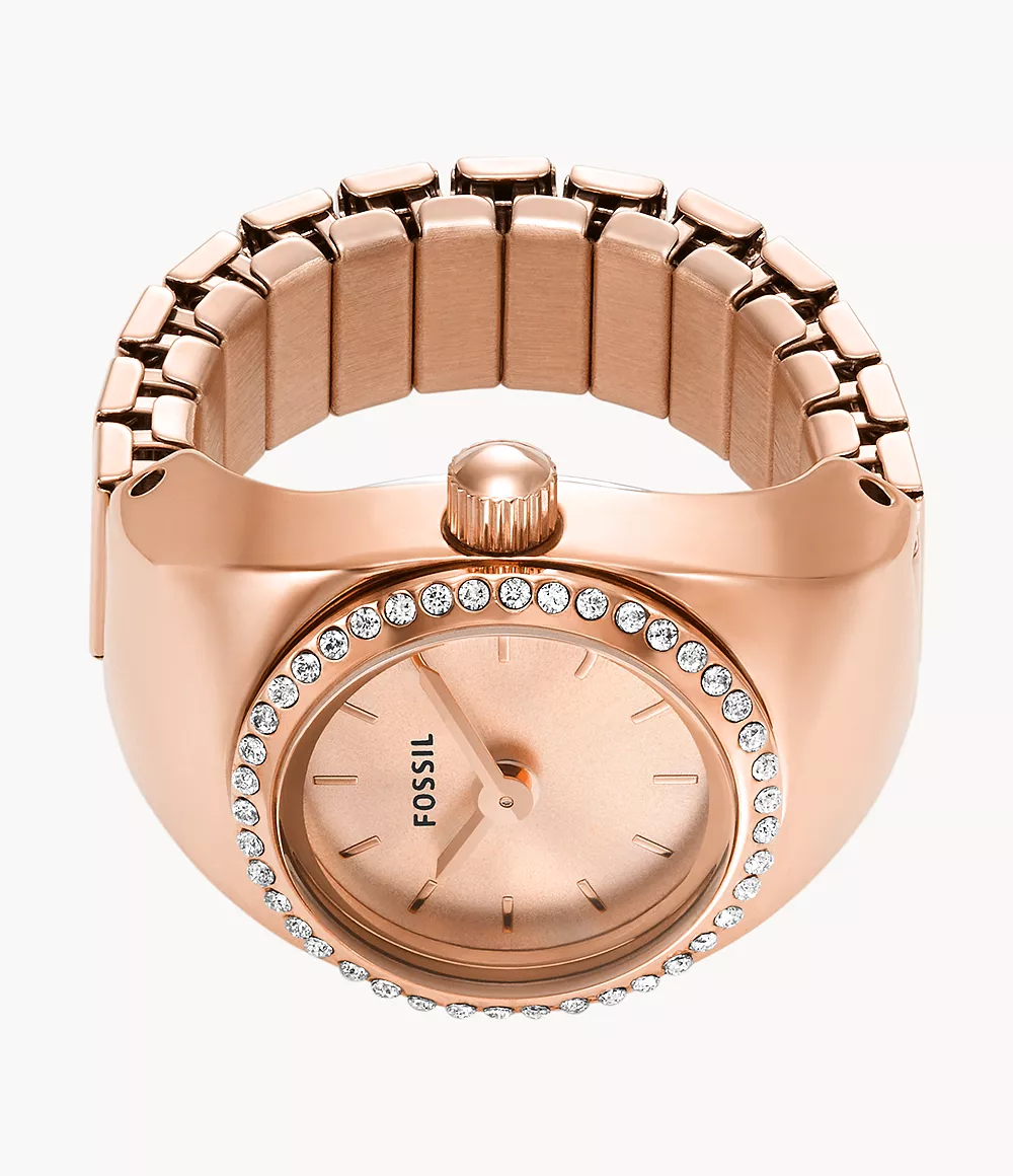 Watch Ring Two-Hand Rose Gold-Tone Stainless Steel
