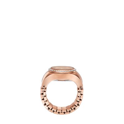 Watch Ring Two-Hand Rose Gold-Tone Stainless Steel