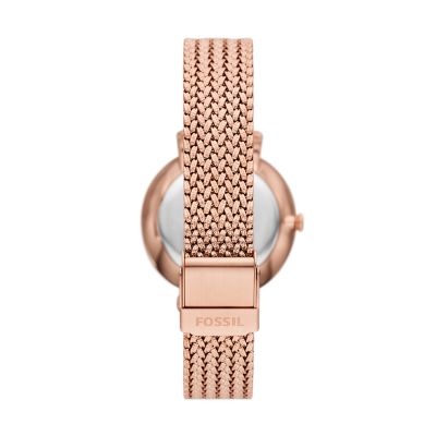 Jacqueline Three-Hand Date Rose Gold-Tone Stainless Steel Mesh Watch