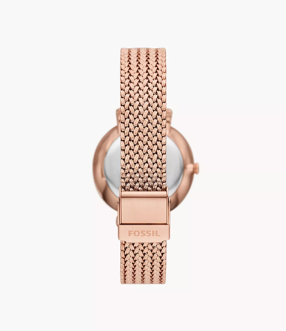 Jacqueline Three-Hand Date Rose Gold-Tone Stainless Steel Mesh Watch