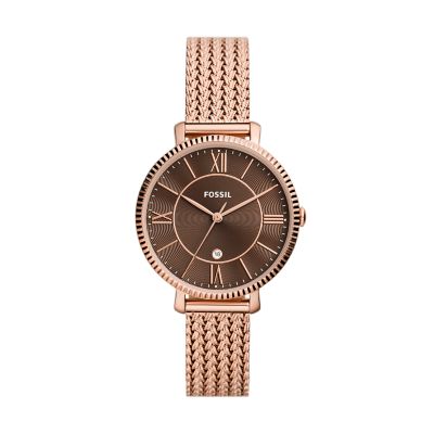 Jacqueline Three-Hand Date Rose Gold-Tone Stainless Steel Mesh Watch