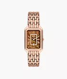 Reloj Raquel de acero inoxidable en tono oro rosa con tres agujas y fecha