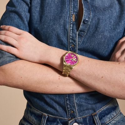 Fossil Femme Montre connectée Digitale Quartz avec Bracelet Acier  inoxydable Doré Rose FTW6011 